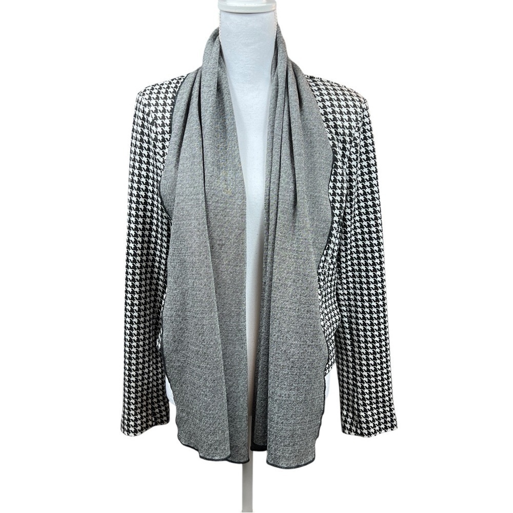 Cabi Houndstooth Blazer Jacket Medium Waterfall Scarf Open Front Pockets
